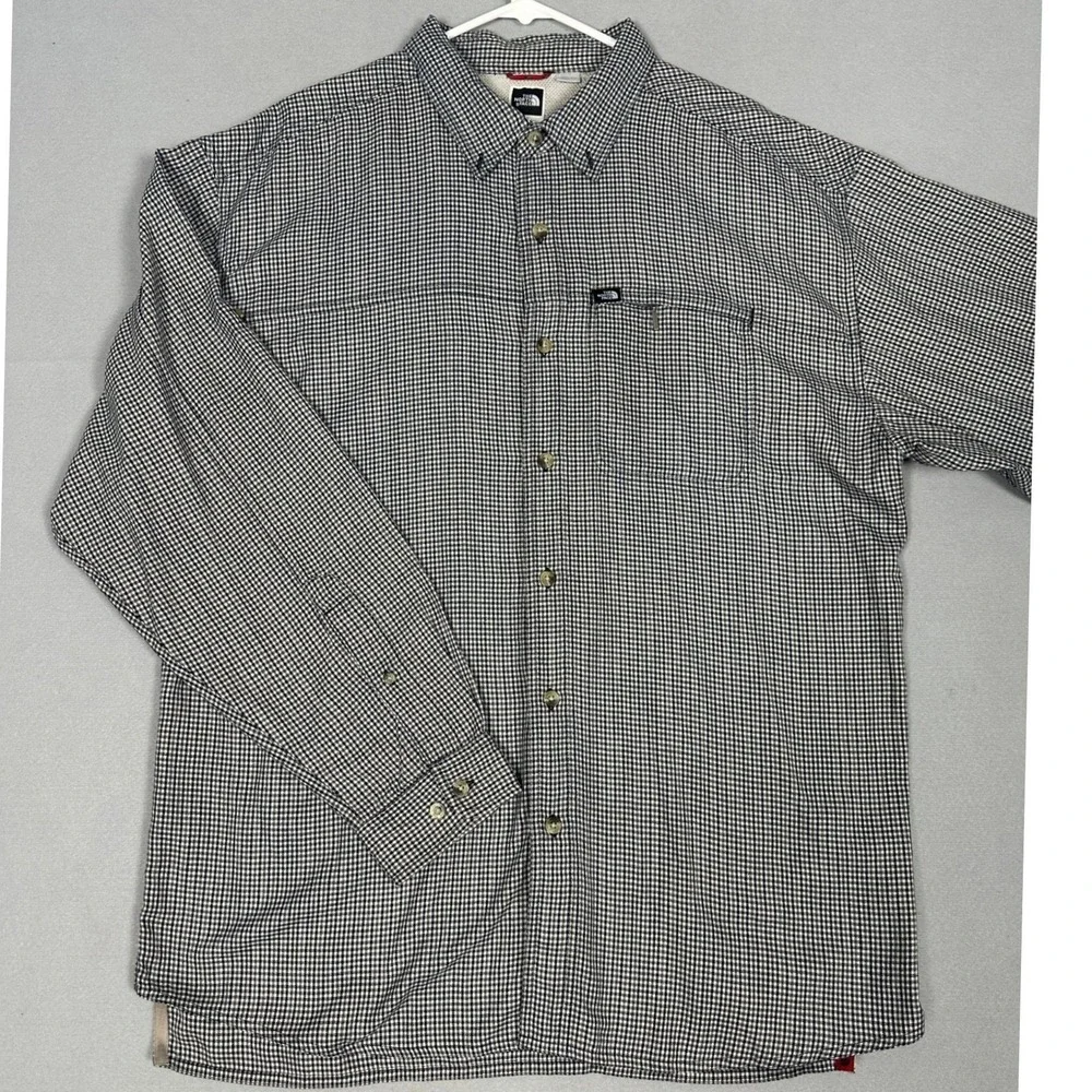 The North Face Shirt Mens XL Black White Gingham Check Hiking Button Up Outdoor